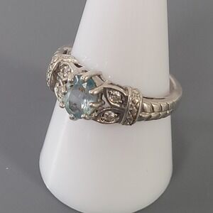 RJ Sterling Silver Sky Blue Topaz Ring Filigree Statement Size 10 925 4.12g